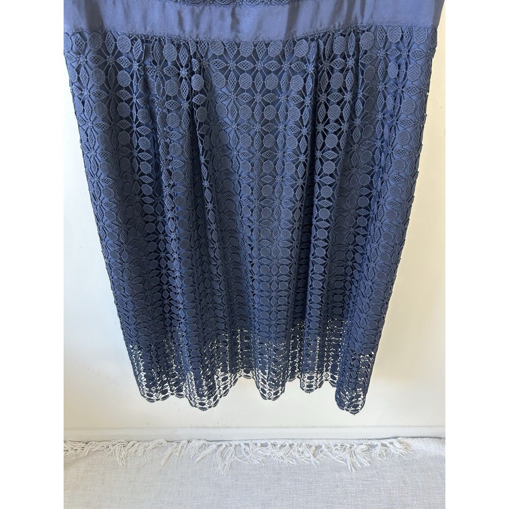 Talbots Medallion Navy Floral Lace A-Line Midi Dress Lined Square Neck Size 18 - Picture 10 of 11
